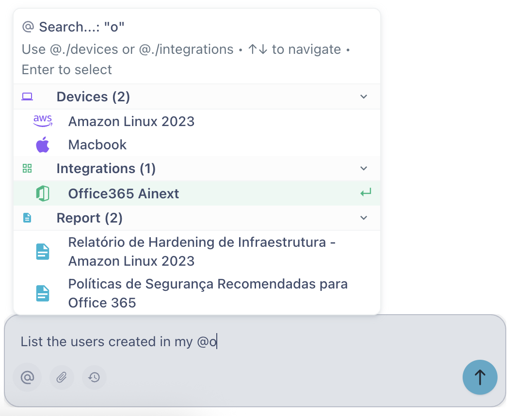 Context menu when typing @