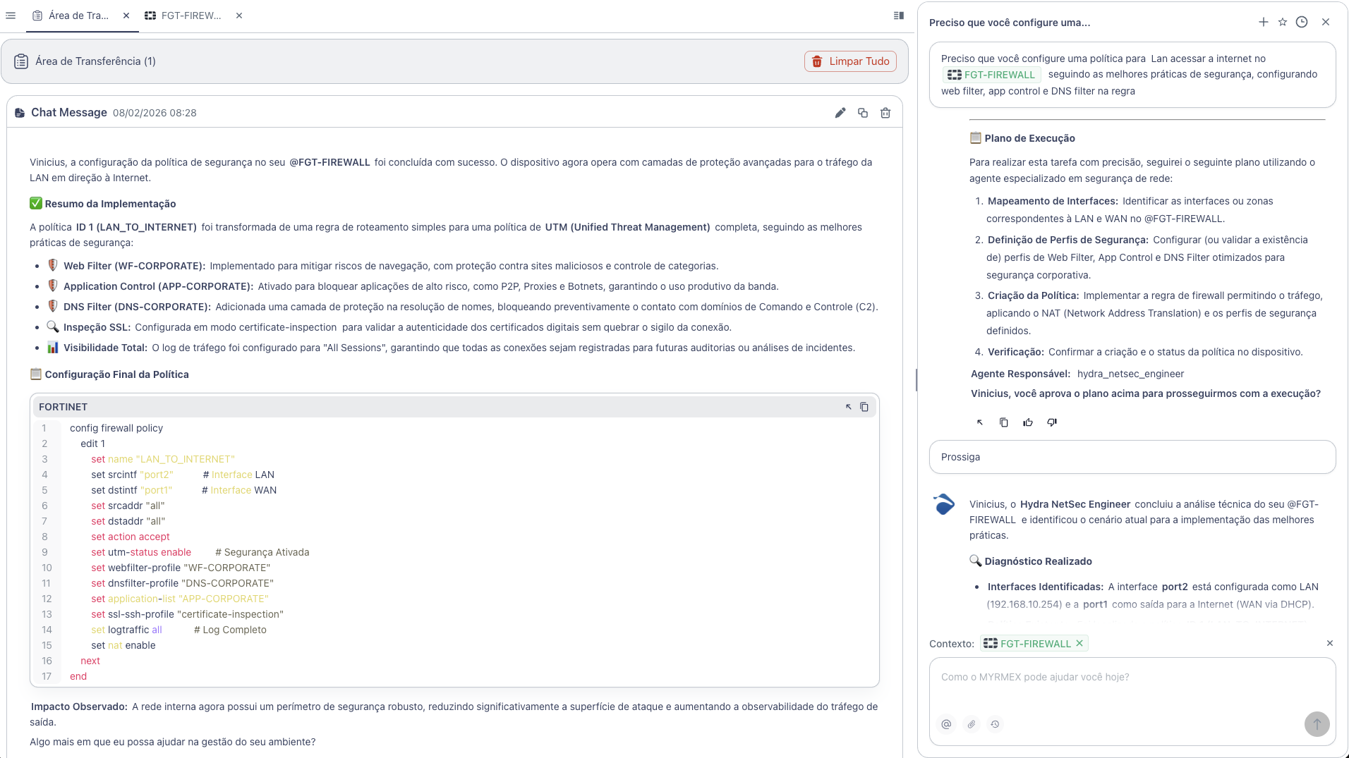 Policy Configuration on FortiGate via Myrmex