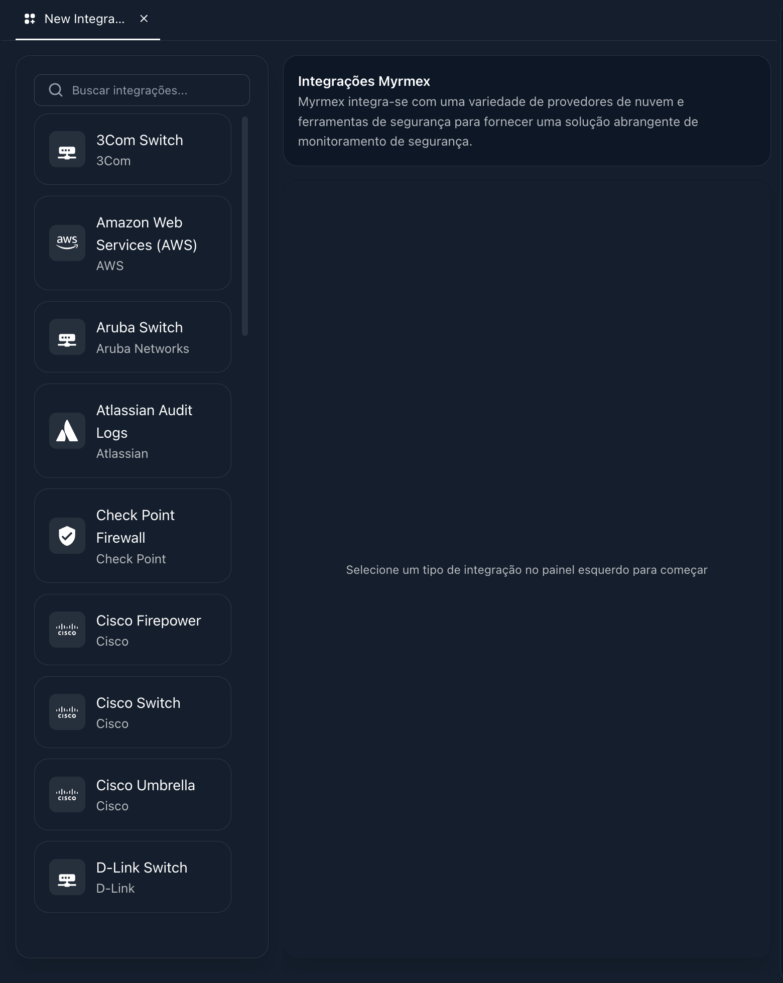 Tela de Cadastro de Integrações